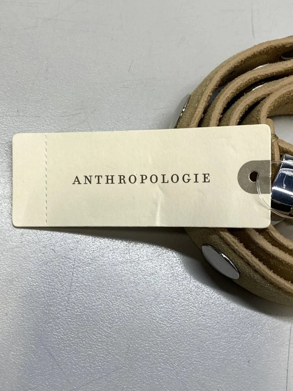Anthropologie Unisex Western Belt Light Sand Suede Size S Studded Leather Detail